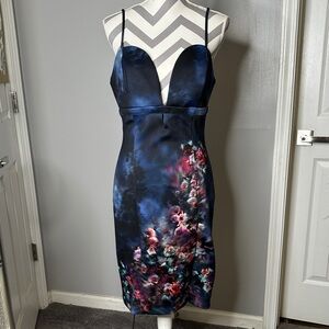 bebe Strapless Navy Floral Dress